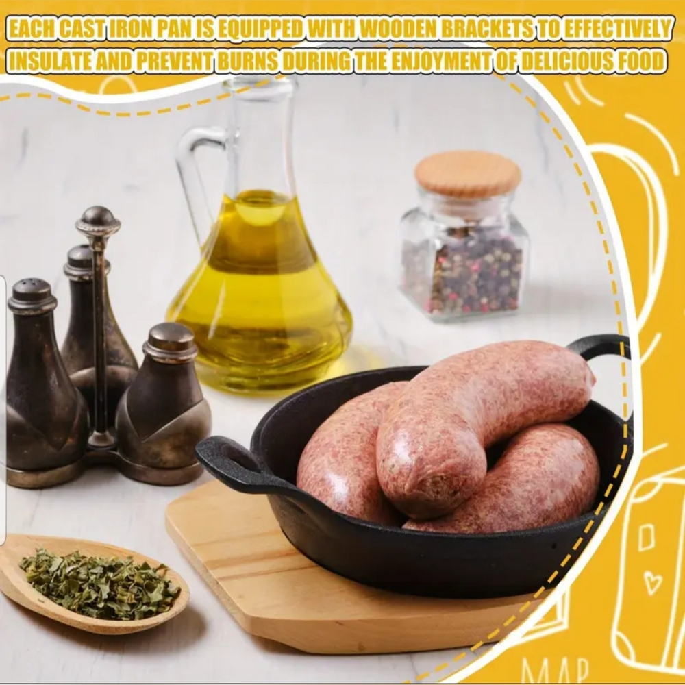 1 Double Handle Cast Iron Skillet & Wooden Tray Set - NWOB - Picture 5 of 10
